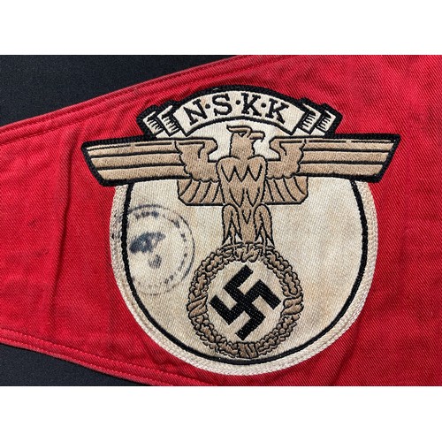 5266 - WW2 Third Reich NSKK Car Pennant. Size 38cm x 21cm. One clip cut off. Has remains of ink issue stamp... 