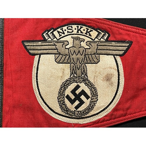 5266 - WW2 Third Reich NSKK Car Pennant. Size 38cm x 21cm. One clip cut off. Has remains of ink issue stamp... 