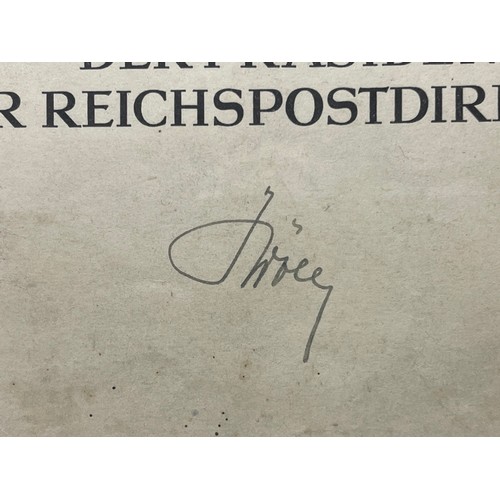 5268 - WW2 Third Reich Reichpost promotion document to Fritz Heinz Just in original period frame. Signed in... 