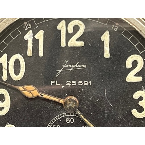 5275 - WW2 Third Reich Luftwaffe Junghans radio operators clock FL25591. Black dial with luminous Arabic nu... 