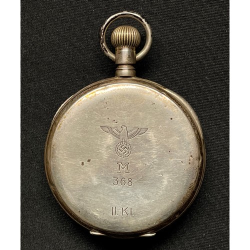 5277 - WW2 Third Reich Kriegsmarine issue pocket watch by August Muller, Hamburg. Case is .900 silver marke... 