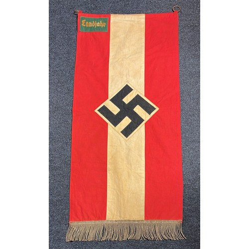 5280 - WW2 Third Reich Hitler Jugend Landjahr Banner. Multipart construction. Single sided. Size 108cm x 48... 