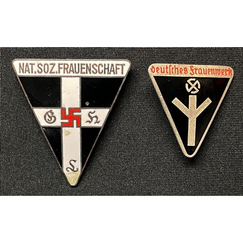 5287 - WW2 Third Reich Enamel Membership badges Deutsches Frauenwerk and National Soz. Frauenschaft. Maker ... 