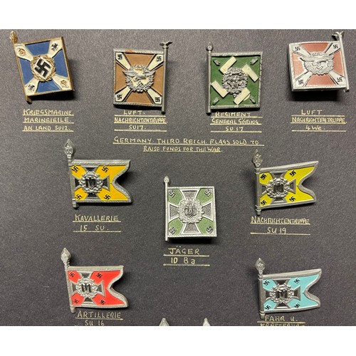 5290 - WW2 Third Reich WHW Fund Raising badges collection comprising of 13 Regimental Standard badges. Alon... 