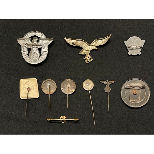 5293 - WW2 Third Reich stick pins and insignia to include: Police Landwacht cap badge and Luftwaffe cap bad... 