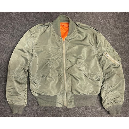 5304 - USAF Flight Jacket, Jacket Man's Light Zone Type L -28. Size large. Knitted waist and cuffs. Orange ... 