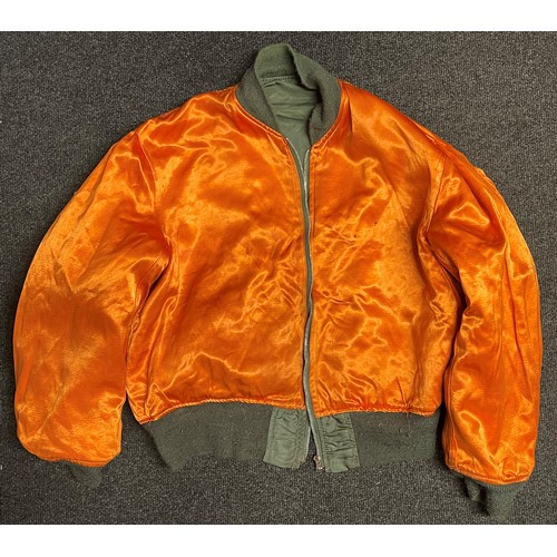 5304 - USAF Flight Jacket, Jacket Man's Light Zone Type L -28. Size large. Knitted waist and cuffs. Orange ... 