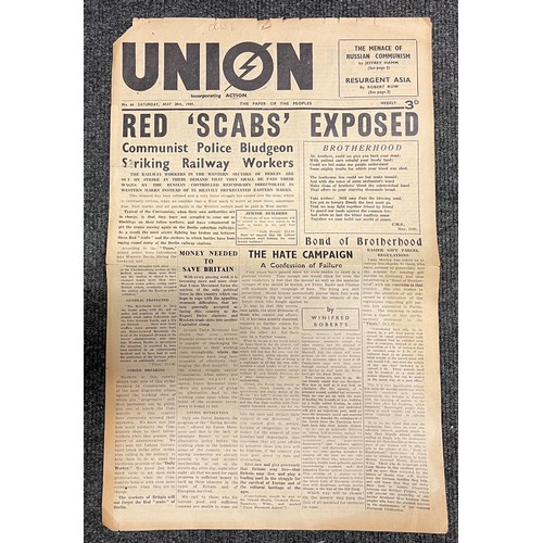 5310 - British Union Newspaper dated Saturday May 28th 1949. 4 pages. Early post war newspaper of the Briti... 