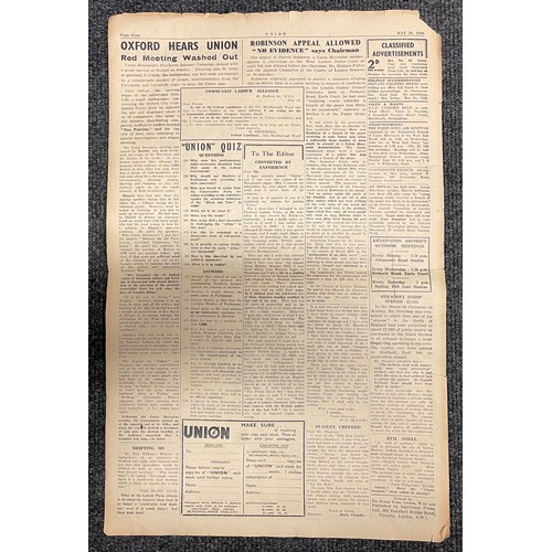 5310 - British Union Newspaper dated Saturday May 28th 1949. 4 pages. Early post war newspaper of the Briti... 