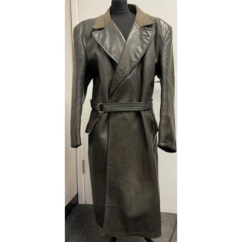 5313 - German Grey Leather Greatcoat with field grey wool collar and a separate detachable Brown Fur Collar... 