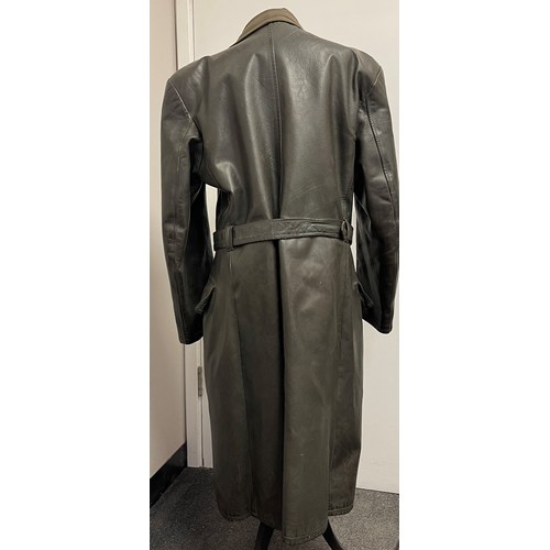 5313 - German Grey Leather Greatcoat with field grey wool collar and a separate detachable Brown Fur Collar... 