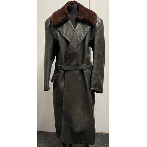 5313 - German Grey Leather Greatcoat with field grey wool collar and a separate detachable Brown Fur Collar... 