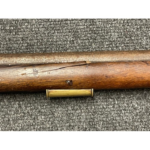 5317 - The major parts of a Brunswick pattern percussion Rifle comprising of barrel and broken stock and tr... 