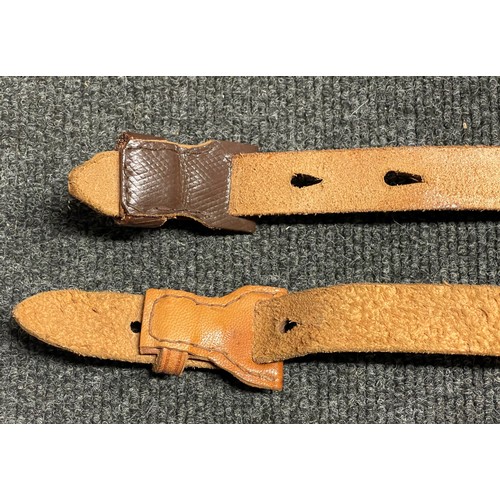 5326 - Pair of reproduction Mauser K98 brown leather rifle slings, one in light brown leather and one in ta... 