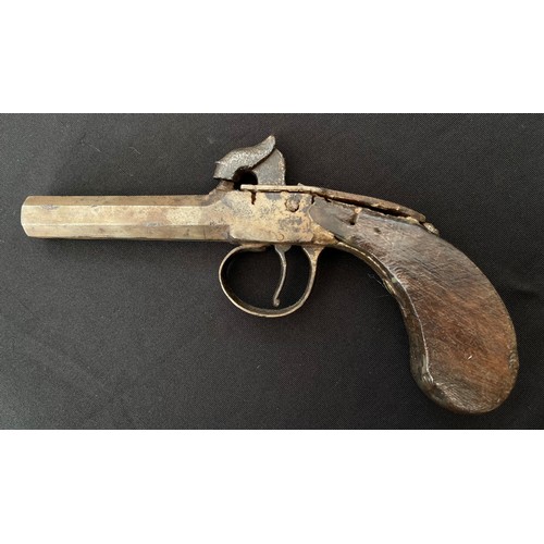 5329 - Percussion Cap Pocket Pistol with 70mm long barrel, bore approx. 11mm. Action a/f. No proof marks or... 