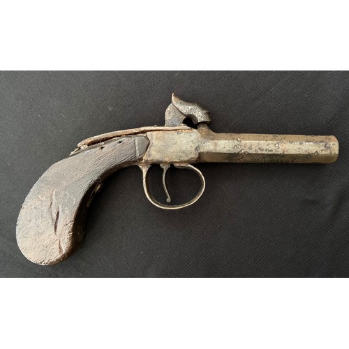 5329 - Percussion Cap Pocket Pistol with 70mm long barrel, bore approx. 11mm. Action a/f. No proof marks or... 