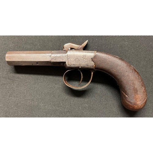 5343 - Box lock percussion cap pistol with octagonal 60mm long barrel, bore approx. 8mm, overall length 180... 