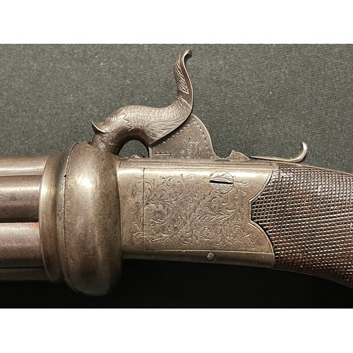 5346 - English Pepperbox Pistol with 6 barrels each 65mm in length, bore approx. 9mm by 