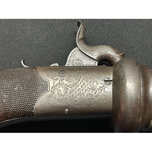 5346 - English Pepperbox Pistol with 6 barrels each 65mm in length, bore approx. 9mm by 