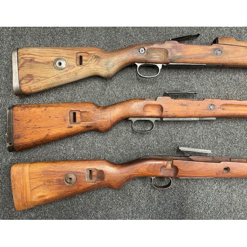 5357 - Mauser K98 Rifle Stocks x 3. One ex Israeli with 7.62 brand to butt. All have trigger guards and mag... 