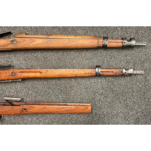 5357 - Mauser K98 Rifle Stocks x 3. One ex Israeli with 7.62 brand to butt. All have trigger guards and mag... 