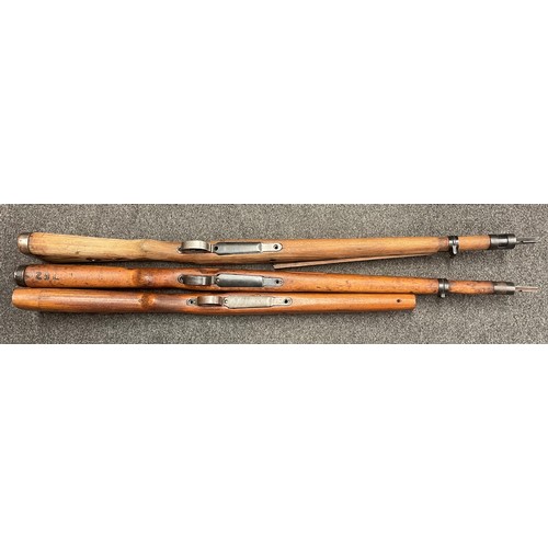 5357 - Mauser K98 Rifle Stocks x 3. One ex Israeli with 7.62 brand to butt. All have trigger guards and mag... 