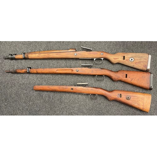 5357 - Mauser K98 Rifle Stocks x 3. One ex Israeli with 7.62 brand to butt. All have trigger guards and mag... 