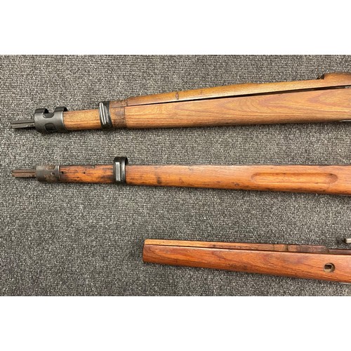 5357 - Mauser K98 Rifle Stocks x 3. One ex Israeli with 7.62 brand to butt. All have trigger guards and mag... 