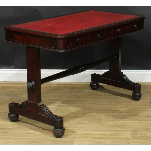 103 - A William IV mahogany library table, rounded rectangular top with inset tooled and gilt writing surf... 