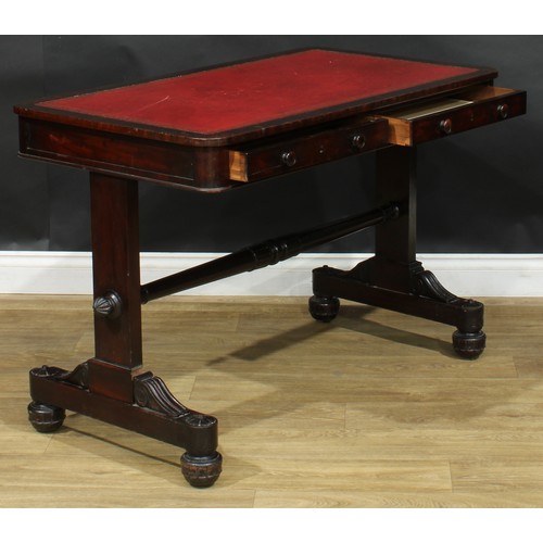 103 - A William IV mahogany library table, rounded rectangular top with inset tooled and gilt writing surf... 