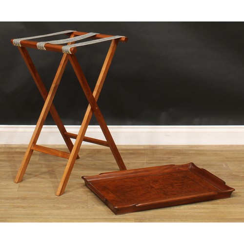 213 - A walnut butler’s tray on stand, 82cm high overall, the tray 69cm wide, 48cm deep