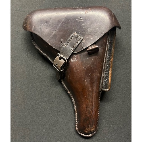 5364 - WW1 Imperial German Luger 08 Pistol Holster in dark brown leather. Maker marked 