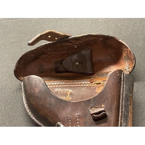 5364 - WW1 Imperial German Luger 08 Pistol Holster in dark brown leather. Maker marked 