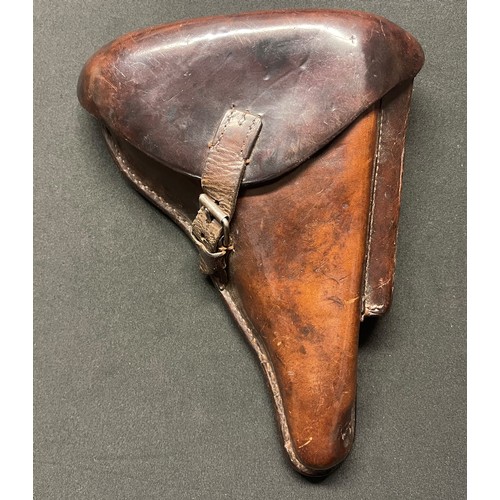 5365 - WW1 Imperial German Luger 08 Pistol Holster in dark brown leather. Dated 1915 and maker marked 