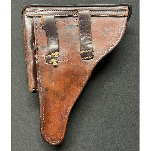 5365 - WW1 Imperial German Luger 08 Pistol Holster in dark brown leather. Dated 1915 and maker marked 