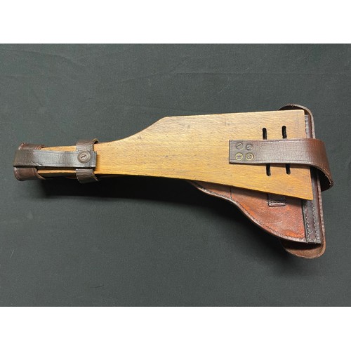 5366 - Reproduction WW1 Imperial German Artillery Luger 08 Pistol Holster and wooden shoulder stock rig. Ho... 