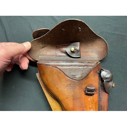 5366 - Reproduction WW1 Imperial German Artillery Luger 08 Pistol Holster and wooden shoulder stock rig. Ho... 