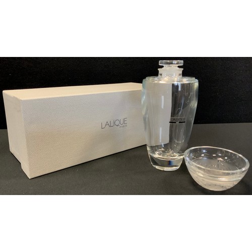 3 - Lalique - a Bucolique clear and frosted glass scent bottle/soap dispenser, signed, 19cm high, boxed.