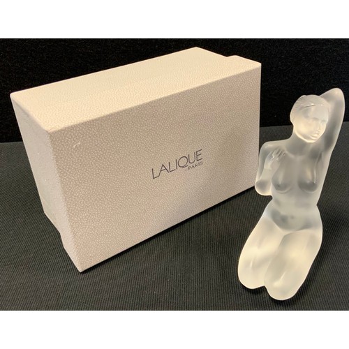 6 - Lalique - a frosted glass figure, Aphrodite kneeling, signed, 13cm high, boxed