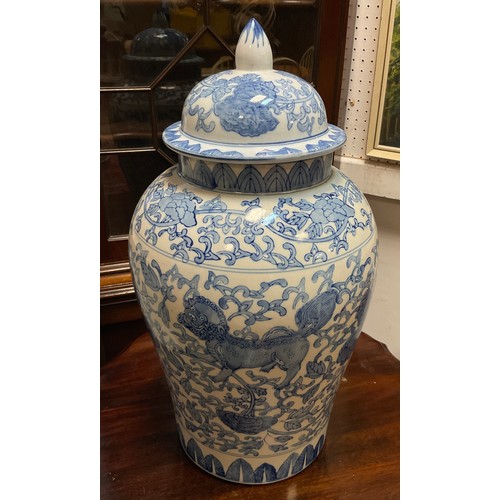 50 - A 20th century Chinese blue and white floor vase, decorated with Pheasants amongst flowering Prunus,... 