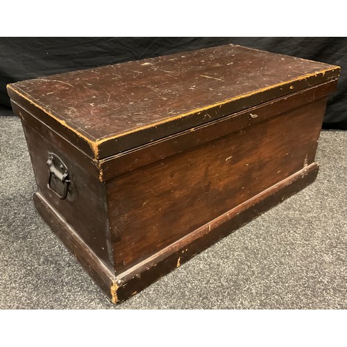 76 - A 19th century pine tool chest, metal handles to sides, lidded side compartment to interior, 37cm hi... 