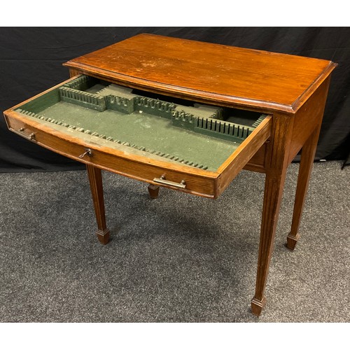 79 - An early 20th century oak Arts and Crafts style canteen side table, serpentine front, pair of shallo... 