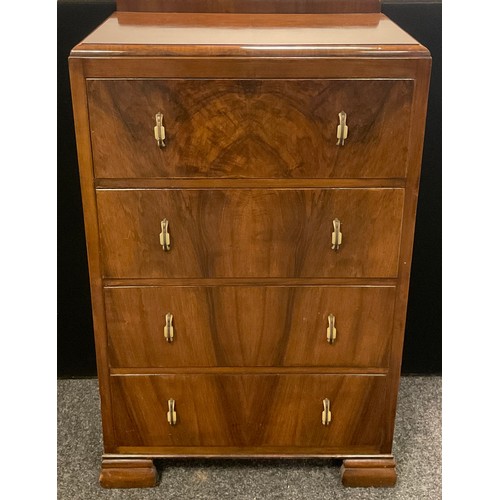 292 - An Art Deco walnut tall boy chest of drawers, quarter galleried top, four deep drawers, 121cm high x... 