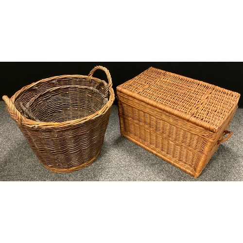 293 - A Wickerwork hamper picnic basket; other wicker baskets, graduated sizes, log baskets, etc.