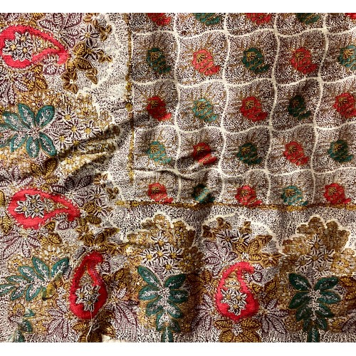 3647 - Textiles - an Indian chintz paisley shawl or throw, 156cm x 154cm