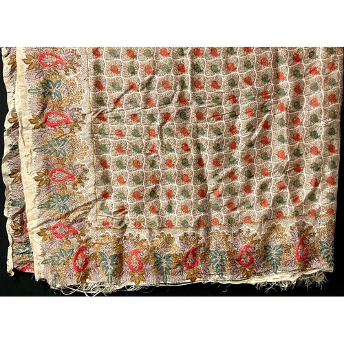 3647 - Textiles - an Indian chintz paisley shawl or throw, 156cm x 154cm