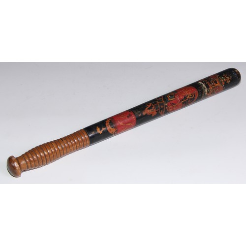 3635 - Police History - a Victorian turned and polychrome painted truncheon, by Parker of Holborn [London],... 