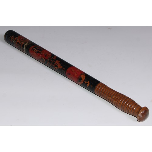 3635 - Police History - a Victorian turned and polychrome painted truncheon, by Parker of Holborn [London],... 