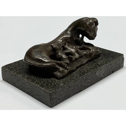 3625 - Modern British School, a brown patinated bronze, Tigress and Cubs, rectangular base, 12cm wide