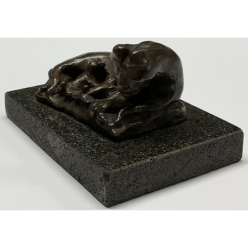 3625 - Modern British School, a brown patinated bronze, Tigress and Cubs, rectangular base, 12cm wide